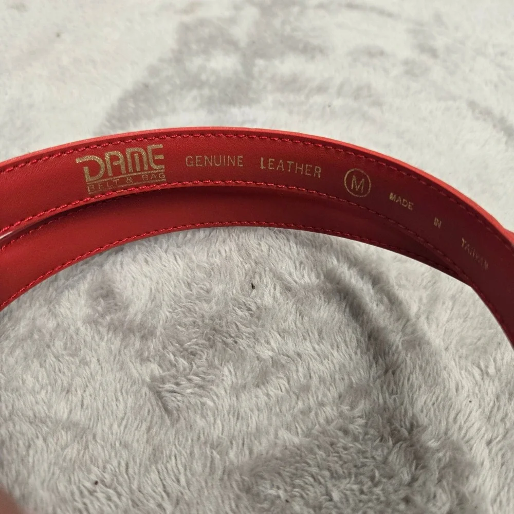 Dame Belt & Bag Red Genuine Leather Skinny Belt Gold Buckle Medium 0826 I